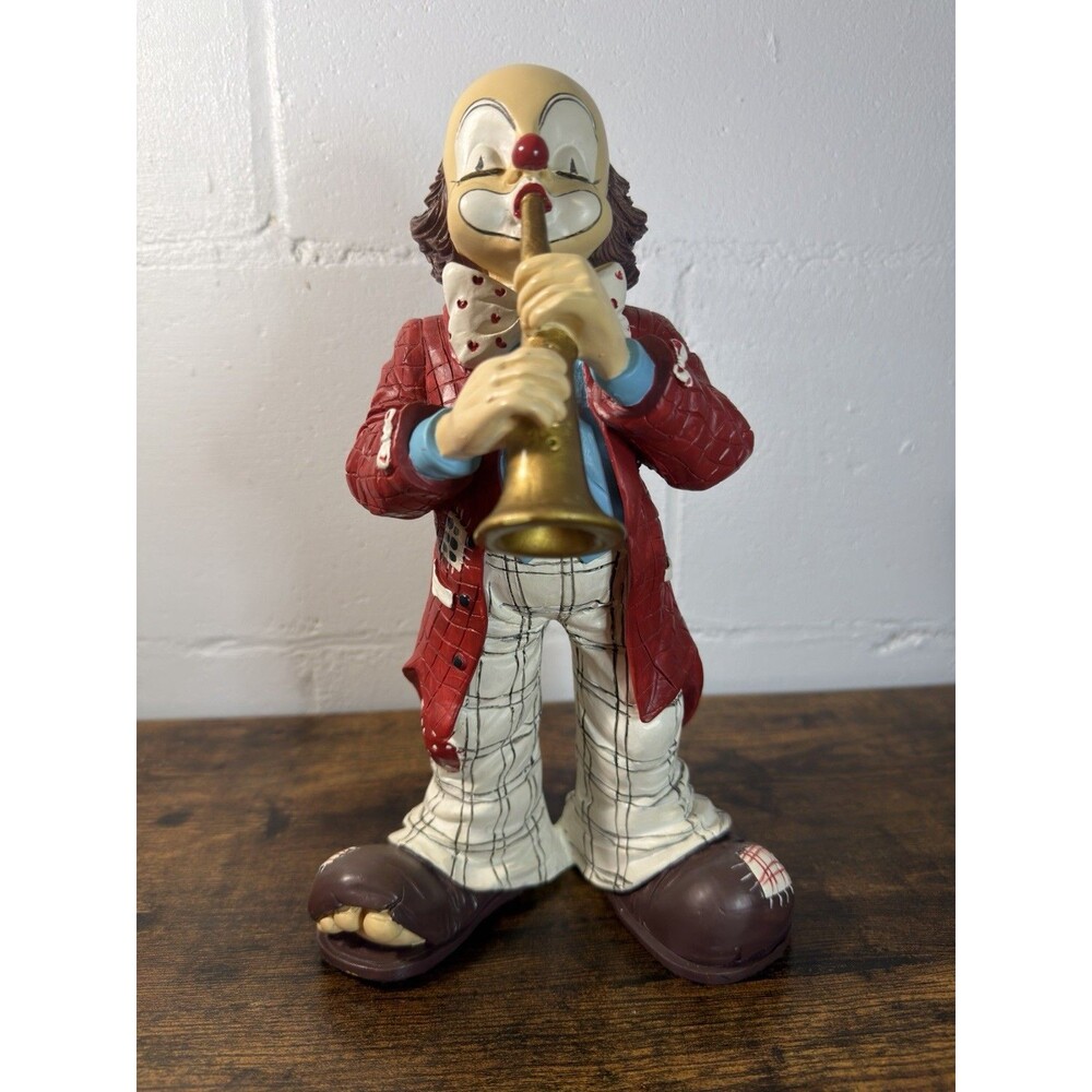 Vintage Ceramic Clown Figure Playing His Horn with a Smile Hand Painted